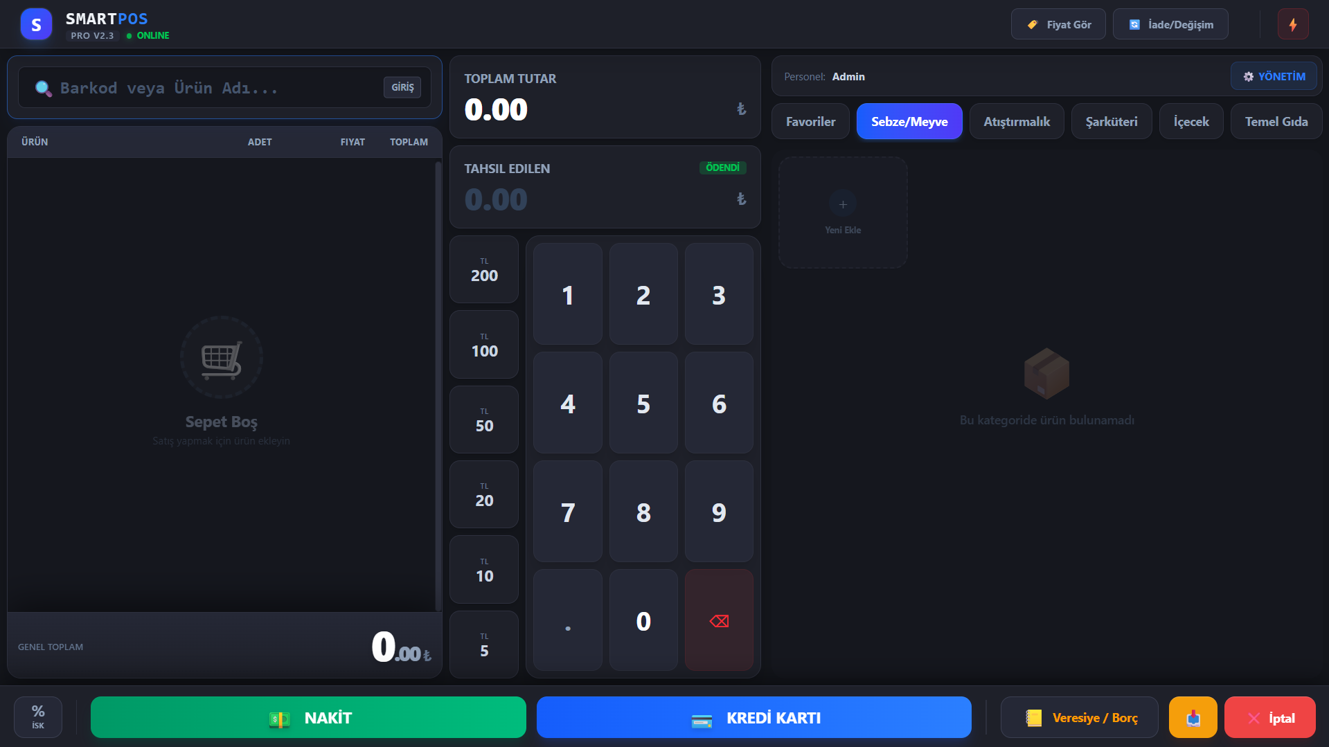 ERPOS SmartMarket Gerçek Satış Ekranı